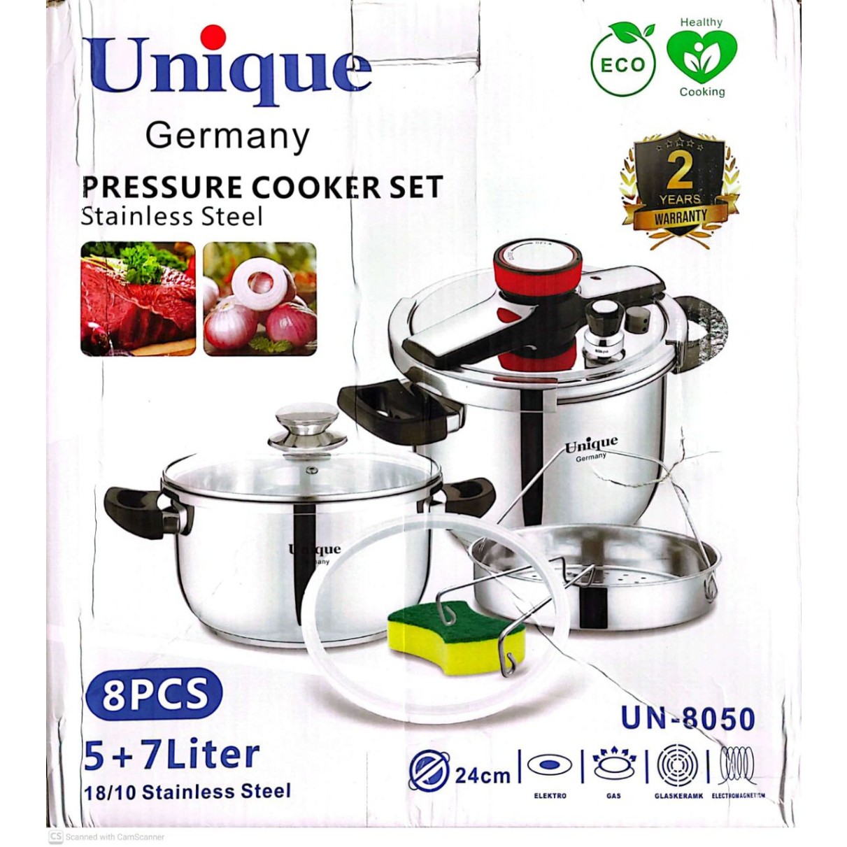 زودپز دوقلو یونیک مدل UN-8050 اصلی 5+7 لیتری استیل 18/10