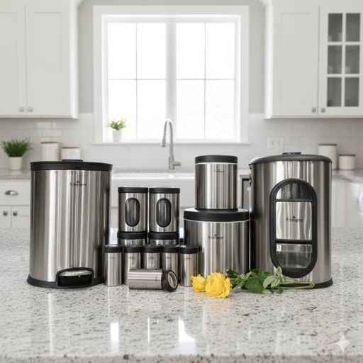سرویس آشپزخانه یونیک 14 پارچه مدل 3505 استیل با درب مشکی
